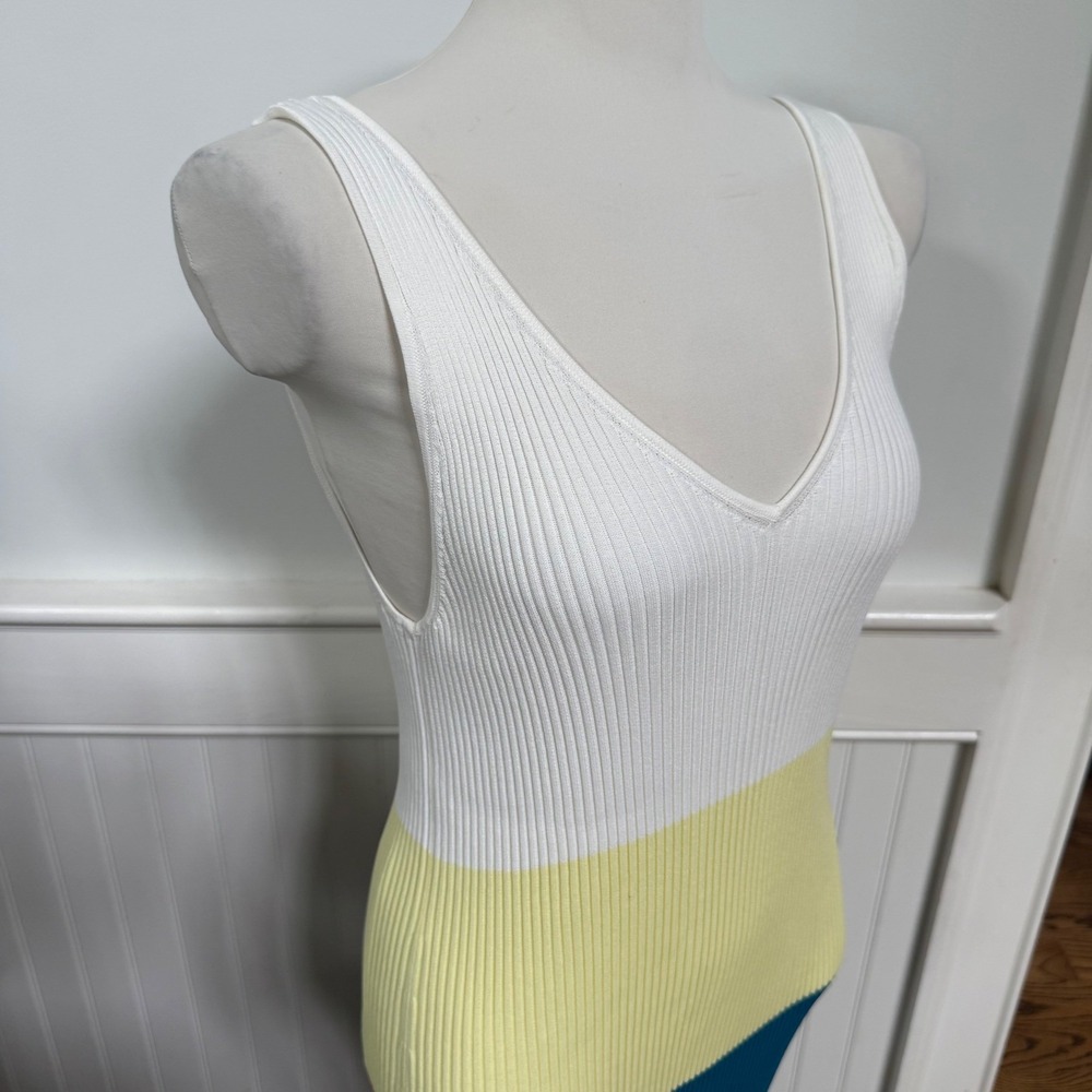 STAUD Blue White Colorblock Stripe Sleeveless V-Neck Dana Midi Dress Size Medium - Picture 4 of 8